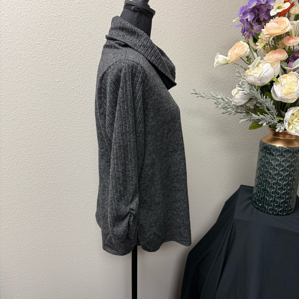 Adrienne Vittadini Gray Cowl Neck Sweater XL Cozy Knit Ribbed Sleeve Pullover - Picture 5 of 9